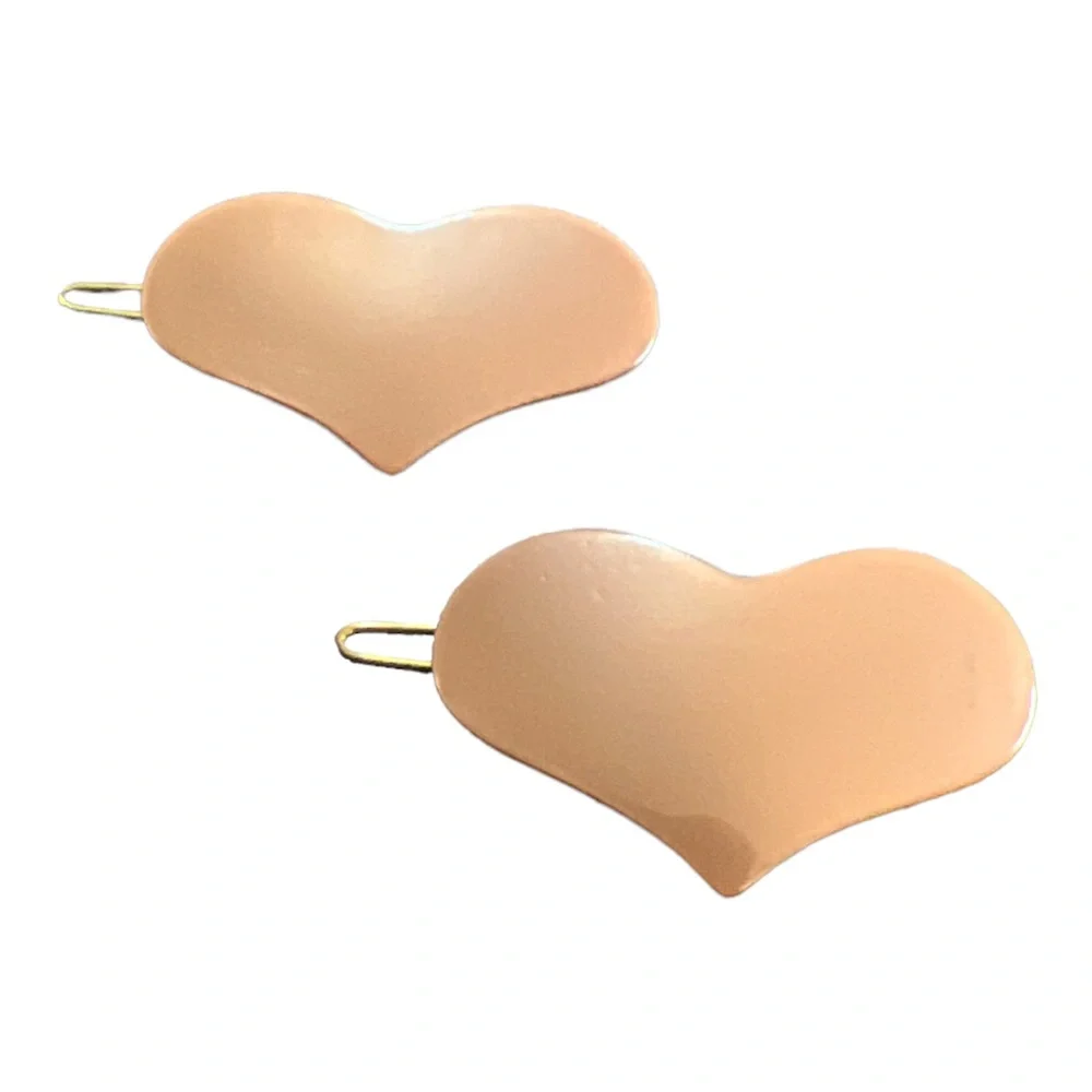 Vintage Pearlescant Brown French Heart Barrettes, One Pair ,‎ Deadstock